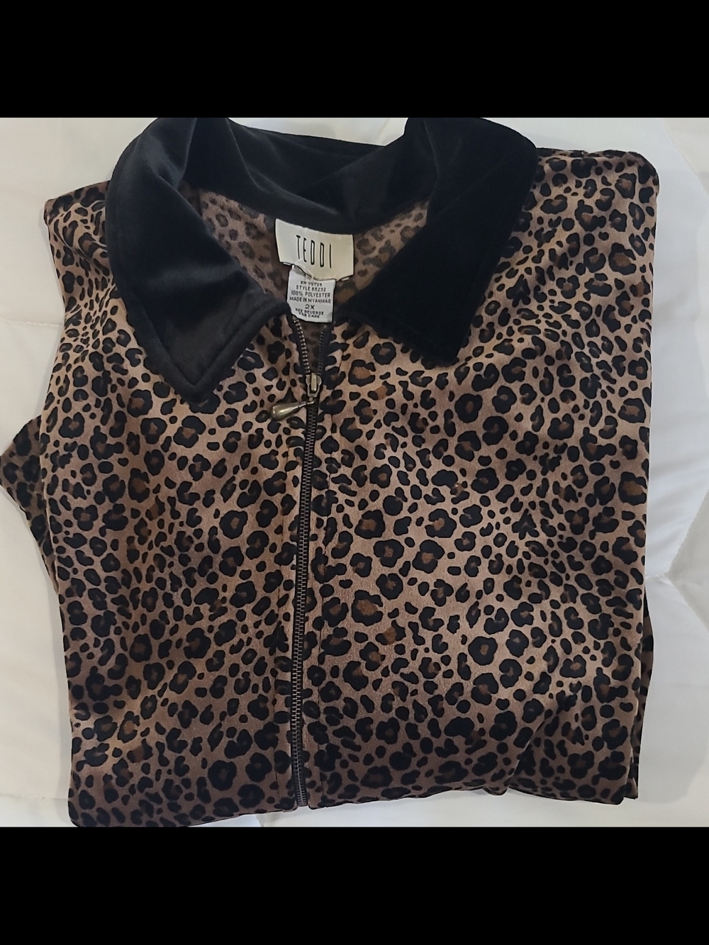 TEDDI Leopard Print Velour Zip Front Collared Lounge Jacket Women’s 2X - Picture 3 of 4